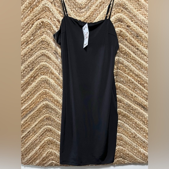 Active USA Women's Black Satin Mini Dress, Spaghetti Straps, Size L, NWT - Picture 1 of 10